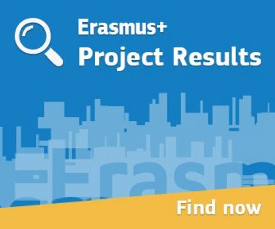 Banner Erasmus project Results Platform. Links oben ist eine Lupe.
