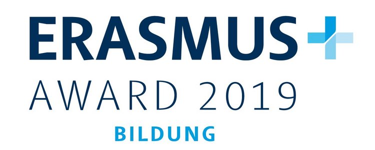 Logo mit Text "Erasmus+ Award 2019 Bildung"