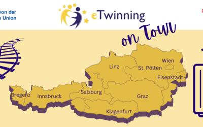 eTwinning on Tour mit Österreichkarte und Gepäck